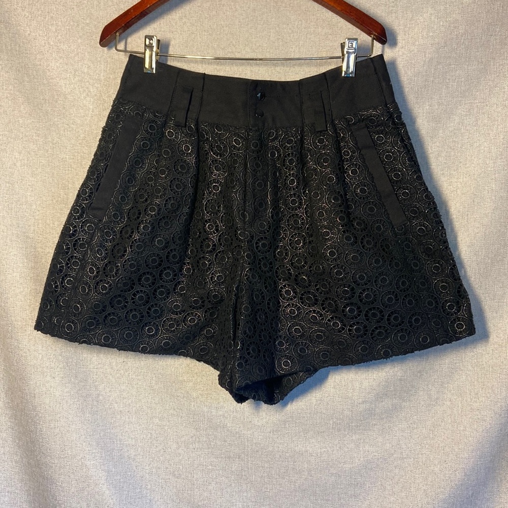 Catherine Malandrino Black Highwaisted Lace Eyelet shorts. Size 6
